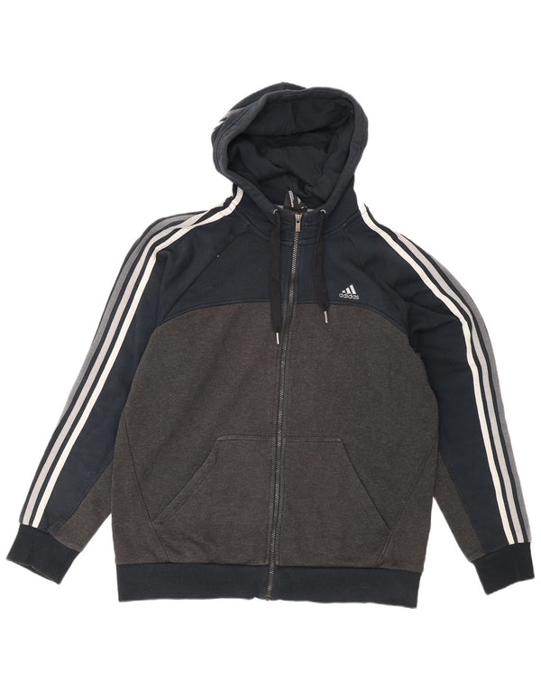 Мужской свитер с капюшоном на молнии Adidas, большой серый хлопок с цветными блоками