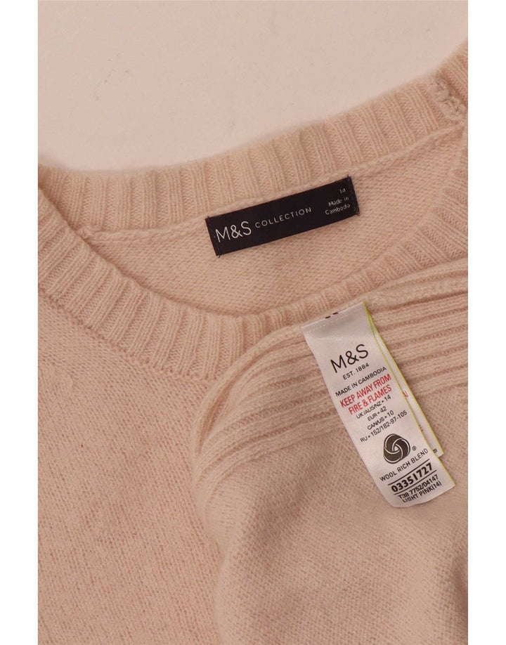 Женский джемпер с вырезом «лодочка» Marks & Spencer UK 14, шерсть среднего розового цвета