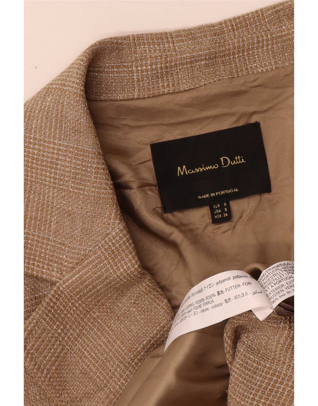 Мужское двубортное пальто Massimo Dutti с рукавом 3/4 UK 36, маленькая коричневая клетка