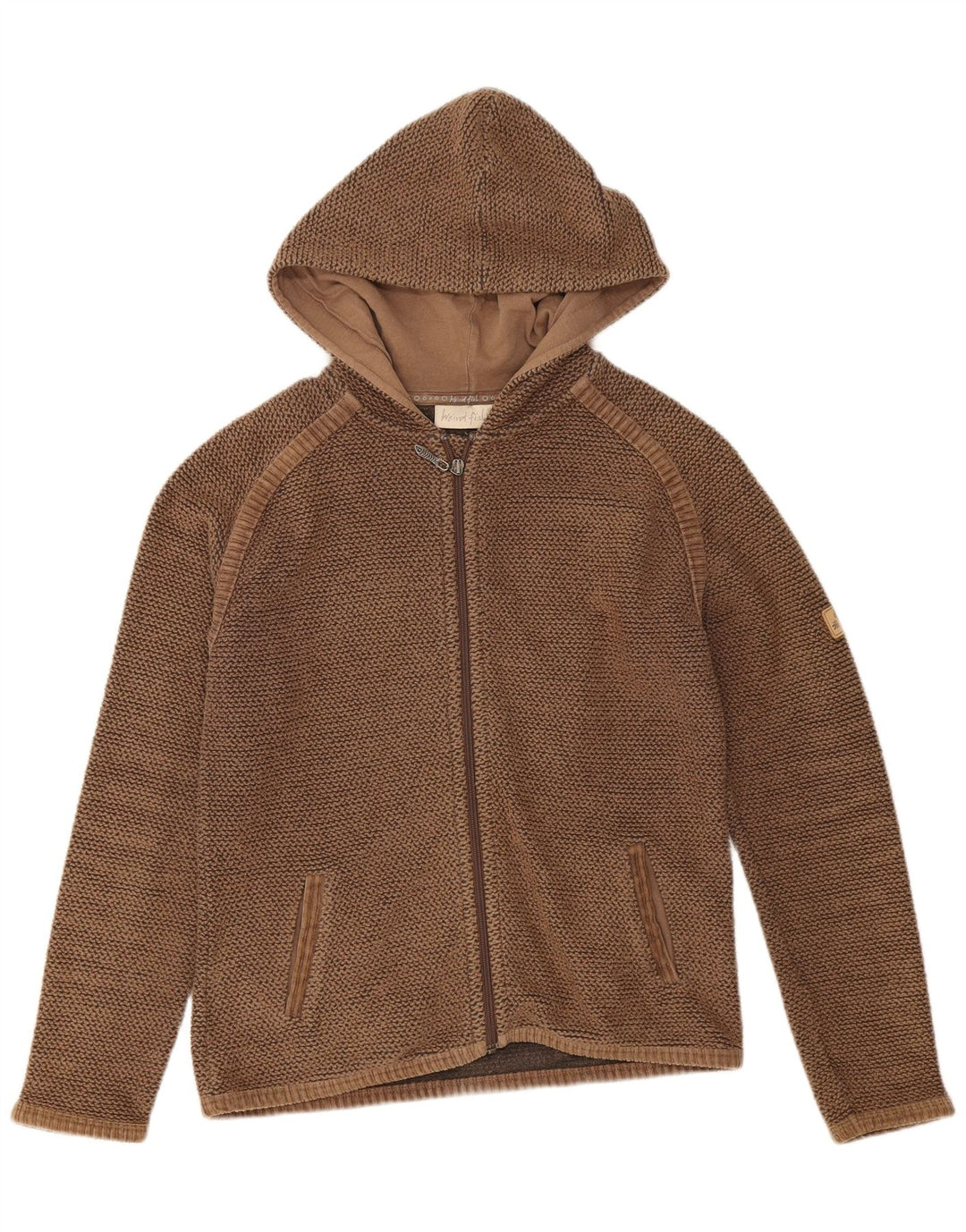 Женский свободный свитер с капюшоном на молнии Weird Fish, Великобритания, 10, маленький, коричневый, хлопковый