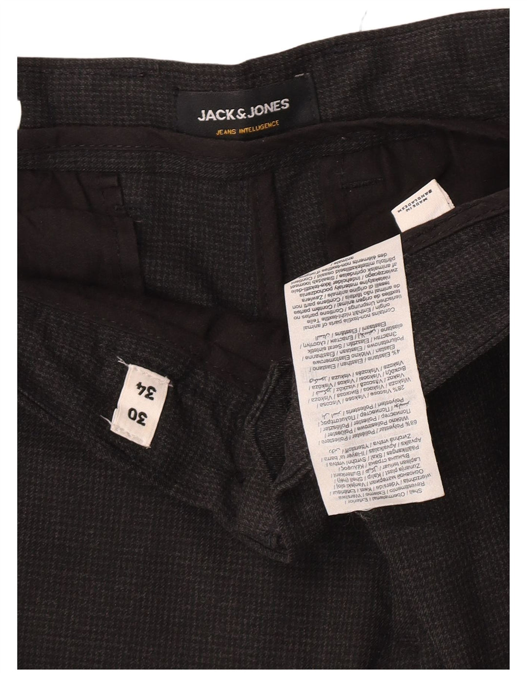 Мужские узкие брюки Jack & Jones W30 L32, серый полиэстер с узором «гусиные лапки»