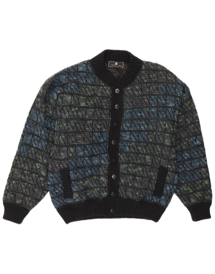 Мужская вязаная куртка-бомбер Tobia System EU 46, маленькая, темно-синяя в клетку, шерстяная ретро