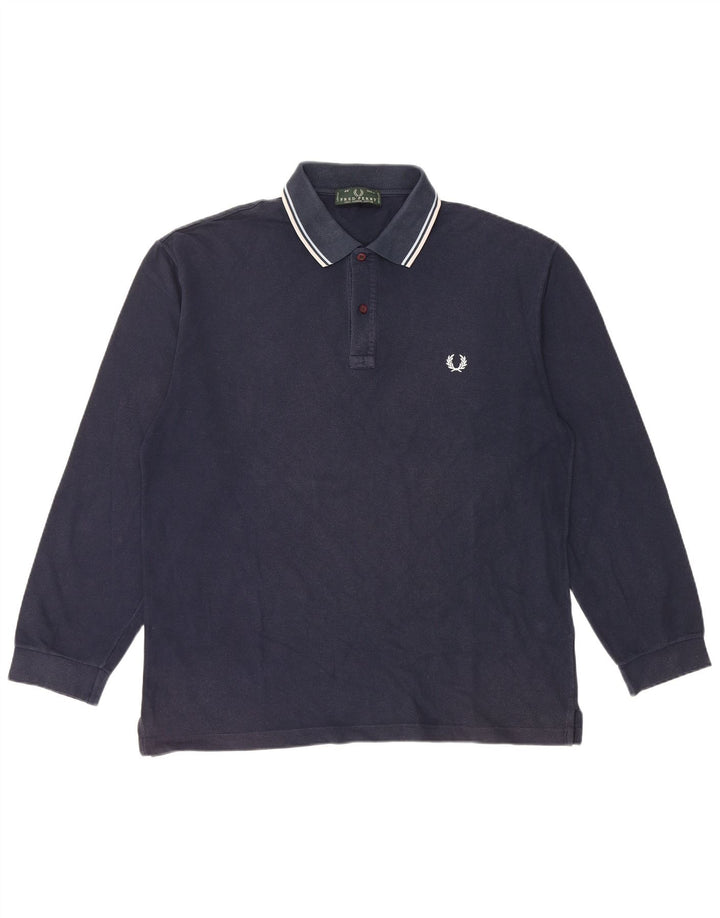 Мужская рубашка поло с длинным рукавом Fred Perry, темно-синяя, хлопковая