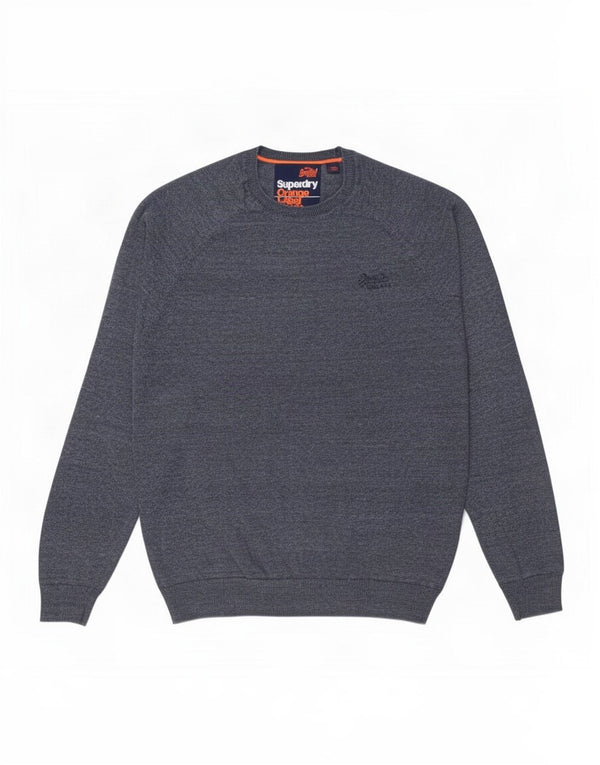 Мужской джемпер с круглым вырезом Superdry, большой синий хлопковый джемпер в крапинку