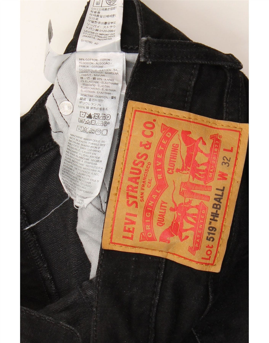 Мужские джинсы скинни Levi's 519 W32 L29, черный хлопок