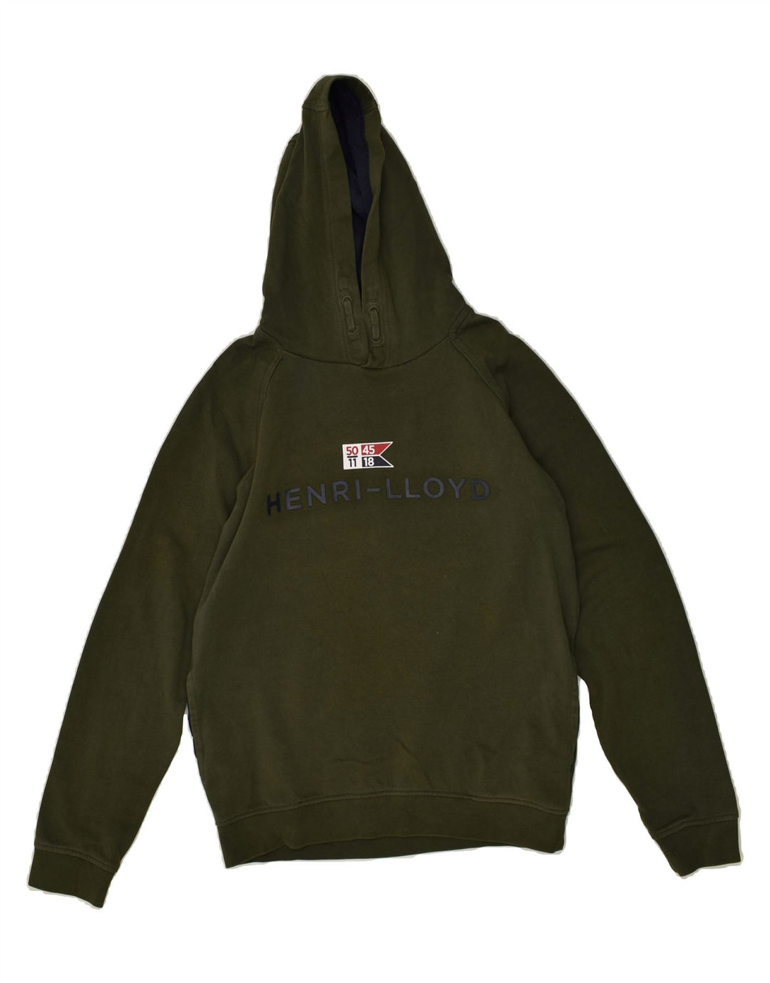 HENRI LLOYD Boys Graphic Hoodie Jumper 14-15 Years Khaki Cotton | Vintage Henri Lloyd | Thrift | Second-Hand Henri Lloyd | Used Clothing | Messina Hembry 