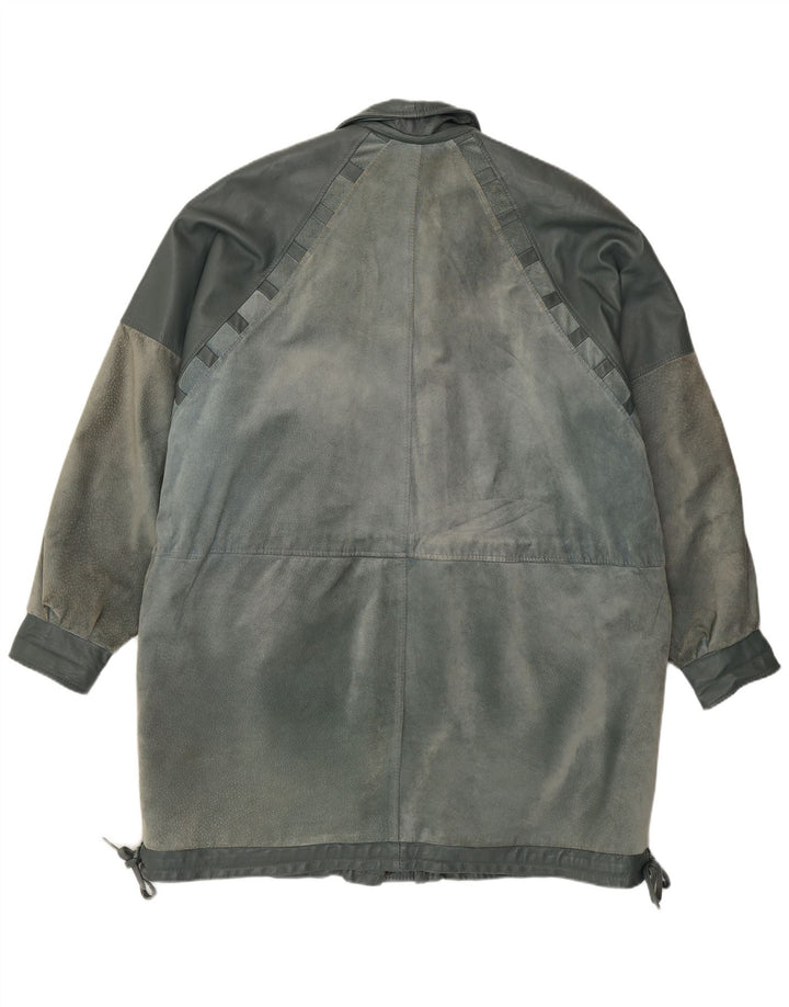 Винтажное женское кожаное пальто UK 22 2XL синее