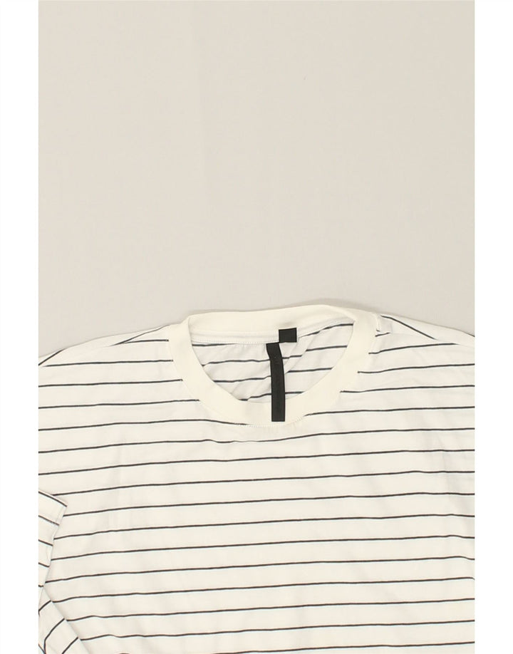 VINTAGE Womens T-Shirt Top UK 6 XS White Striped Cotton | Vintage Vintage | Thrift | Second-Hand Vintage | Used Clothing | Messina Hembry 