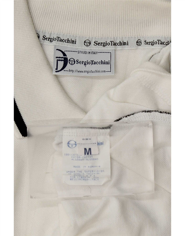 Мужская рубашка-поло Sergio Tacchini среднего размера, белый хлопок с цветными блоками