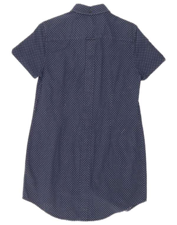Женское платье-рубашка с короткими рукавами Fred Perry UK 12, средний темно-синий в пятнистый цвет