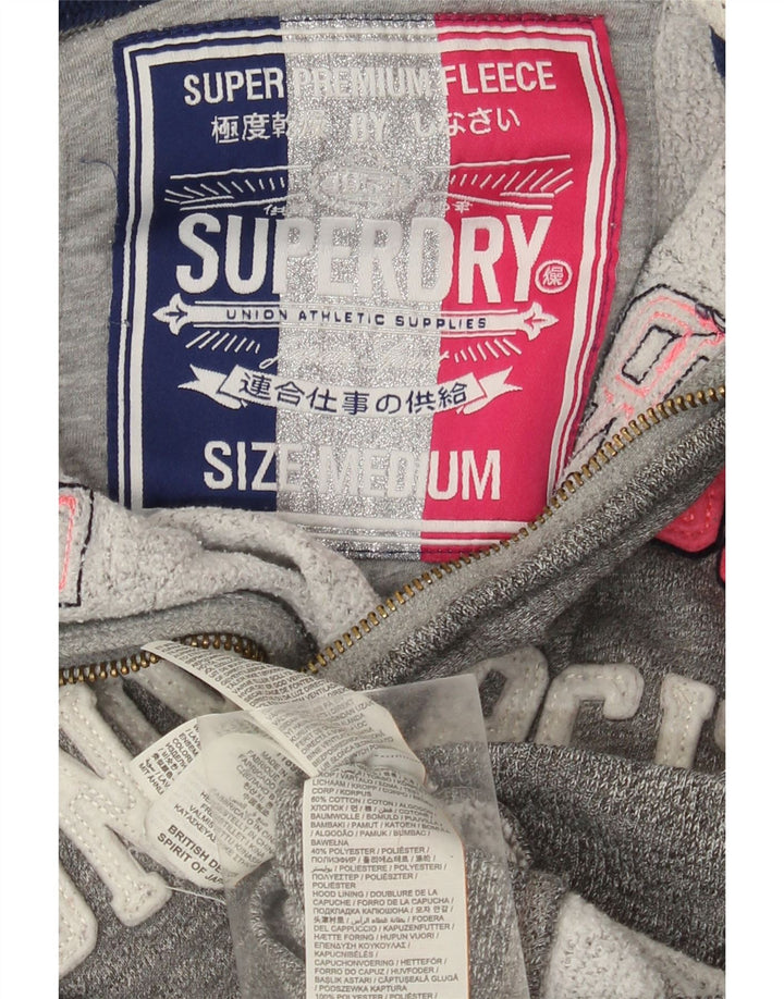 SUPERDRY Женский свитер с капюшоном на молнии с графическим рисунком UK 14, средний серый хлопок