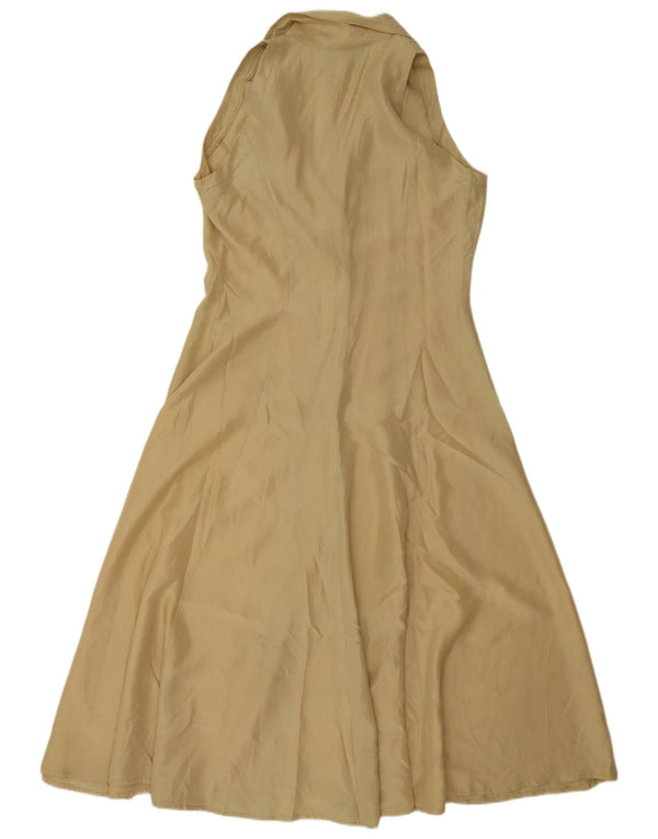 Vintage Womens Sleeveless Shirt Dress UK 16 Large Beige