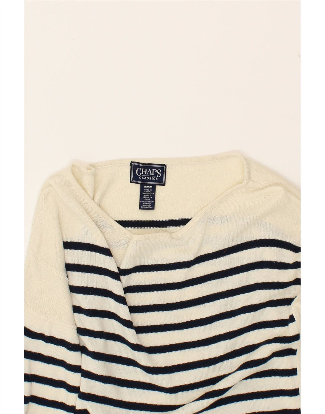 CHAPS Womens Boat Neck Jumper Sweater UK 14 Medium Off White Striped Vintage Chaps and Second-Hand Chaps from Messina Hembry 
