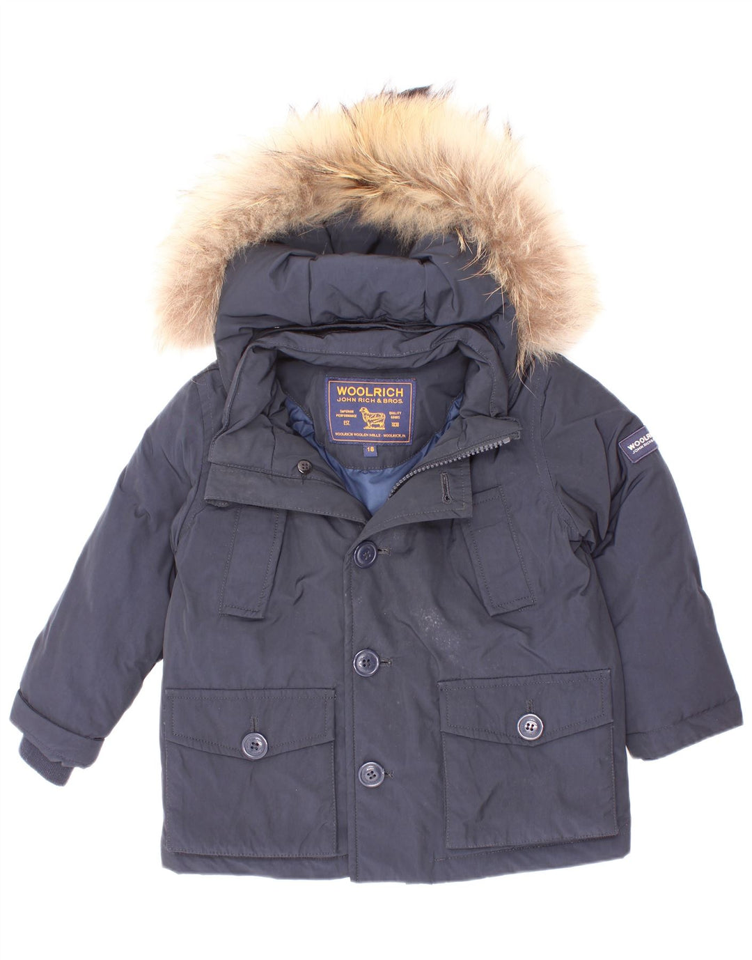 Утепленная куртка Woolrich для маленьких мальчиков с капюшоном 12–18 месяцев, темно-синий, полиэстер