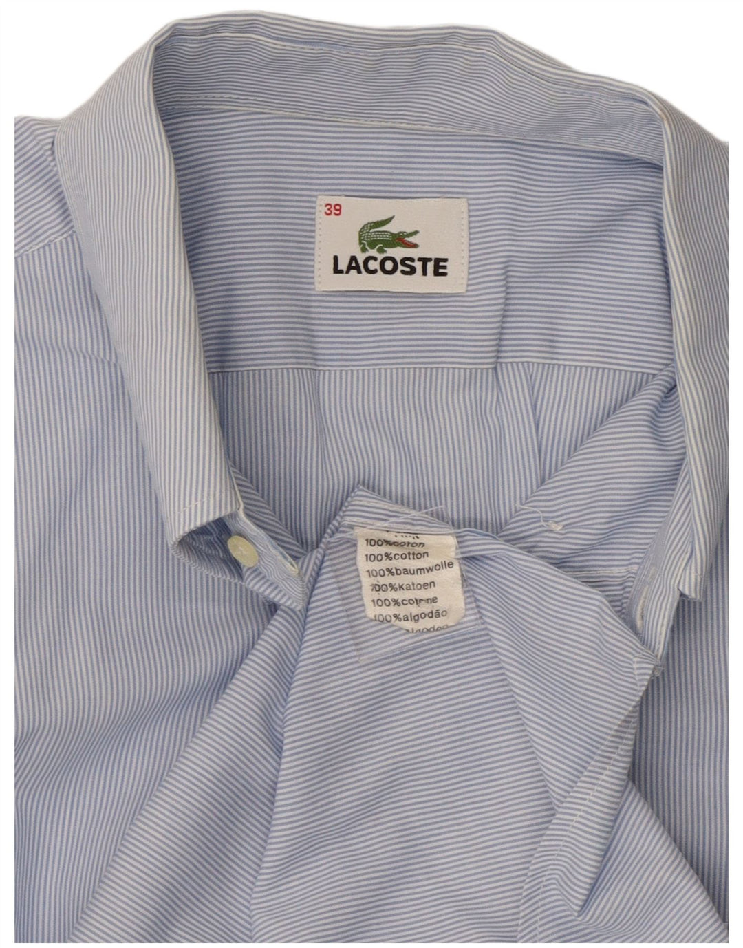 Lacoste Мужская рубашка с коротким рукавом, размер 39, средний синий в тонкую полоску, хлопок