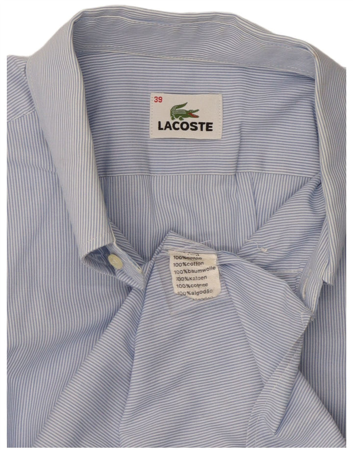 Lacoste Мужская рубашка с коротким рукавом, размер 39, средний синий в тонкую полоску, хлопок