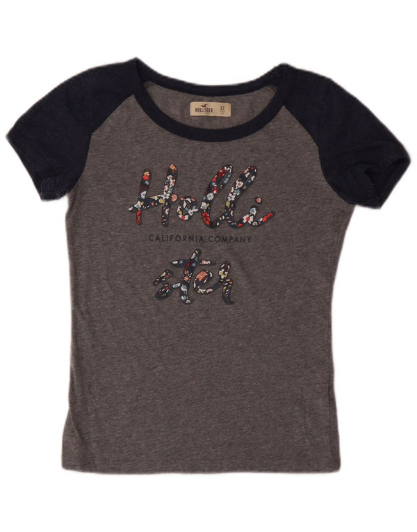 HOLLISTER Женская футболка с рисунком Top UK 6 XS Серый хлопок с цветными блоками