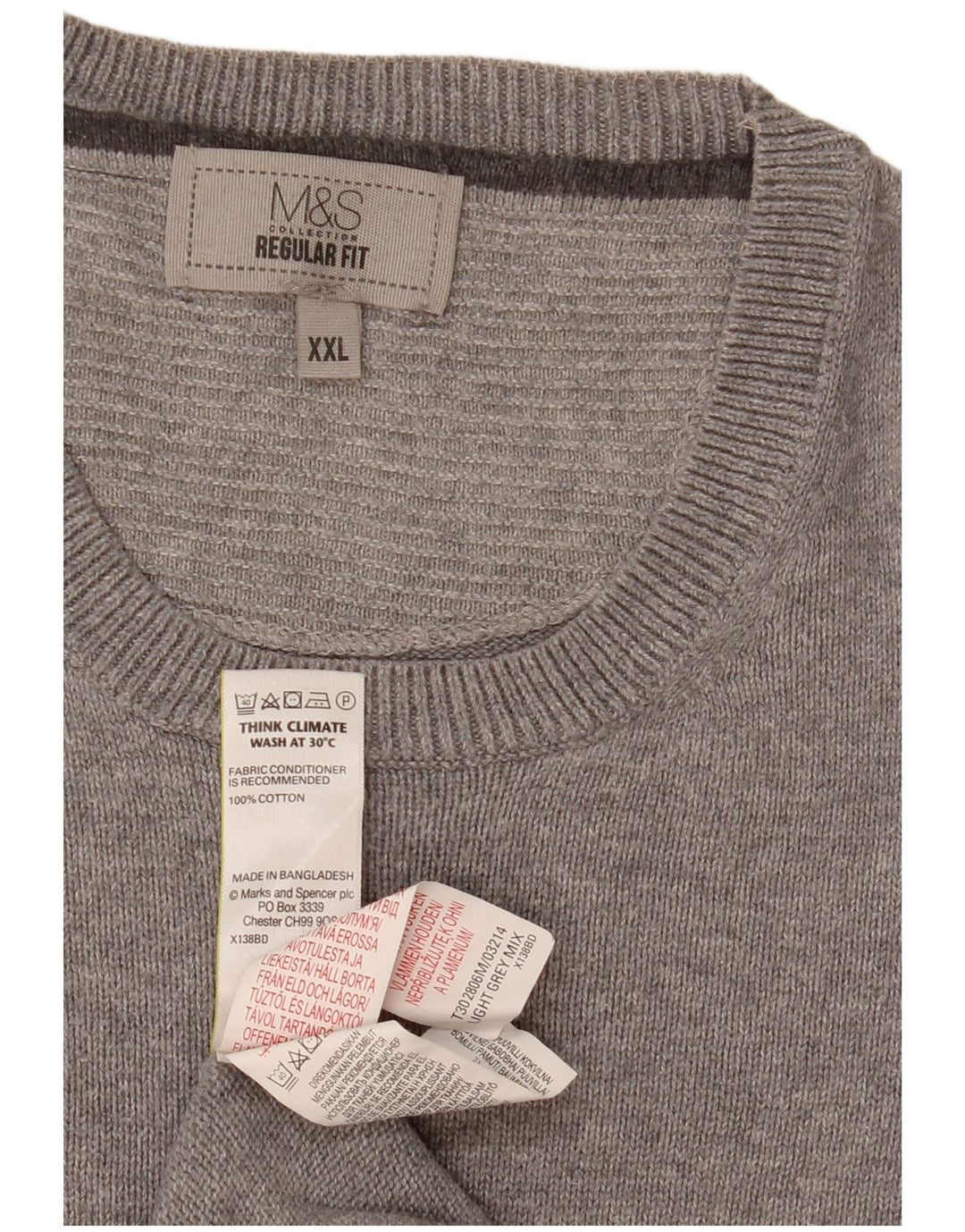 Мужской джемпер с круглым вырезом Marks & Spencer 2XL, серый хлопок