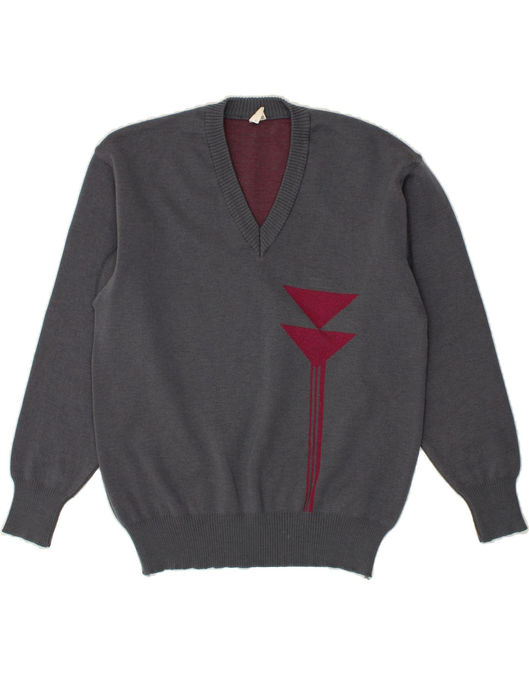 VINTAGE Mens V-Neck Jumper Sweater Medium Grey Wool Vintage Vintage and Second-Hand Vintage from Messina Hembry 