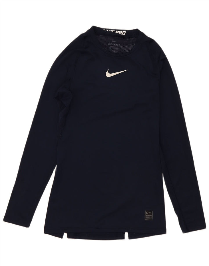 Мужской топ Nike Dri Fit с длинным рукавом, маленький темно-синий, полиэстер