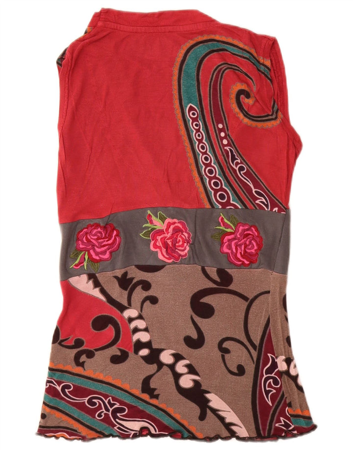 DESIGUAL Женская блузка без рукавов, топ UK 8, маленький разноцветный цветочный принт