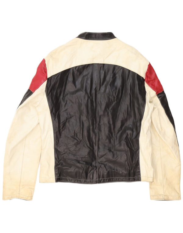 Винтажная мужская кожаная куртка Racer UK 42 XL, черная с цветными блоками