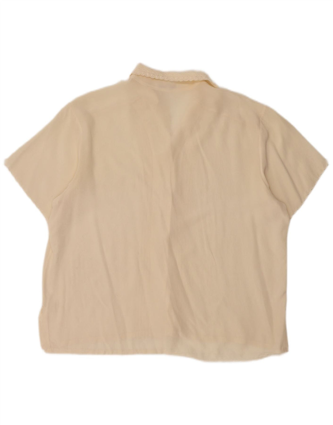 Винтажная женская блузка-рубашка с коротким рукавом, Великобритания 14, средний цвет, белый шелк