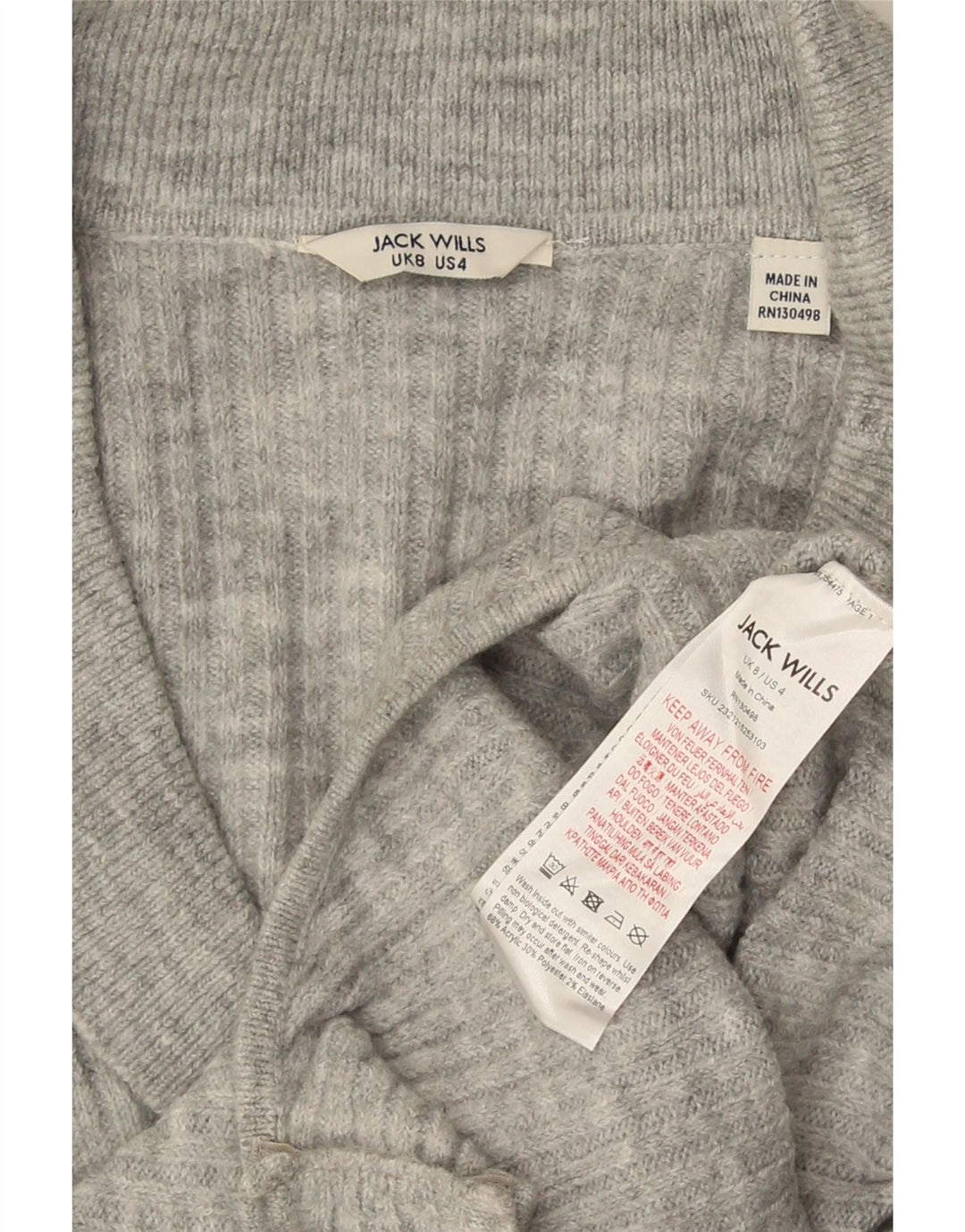 Женское боди с длинными рукавами Jack Wills UK 8, маленький серый акрил