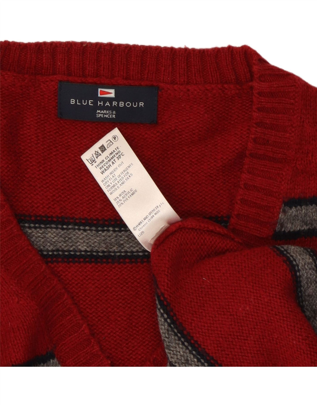 Мужской джемпер с v-образным вырезом Marks & Spencer Blue Harbor, большой красный в полоску