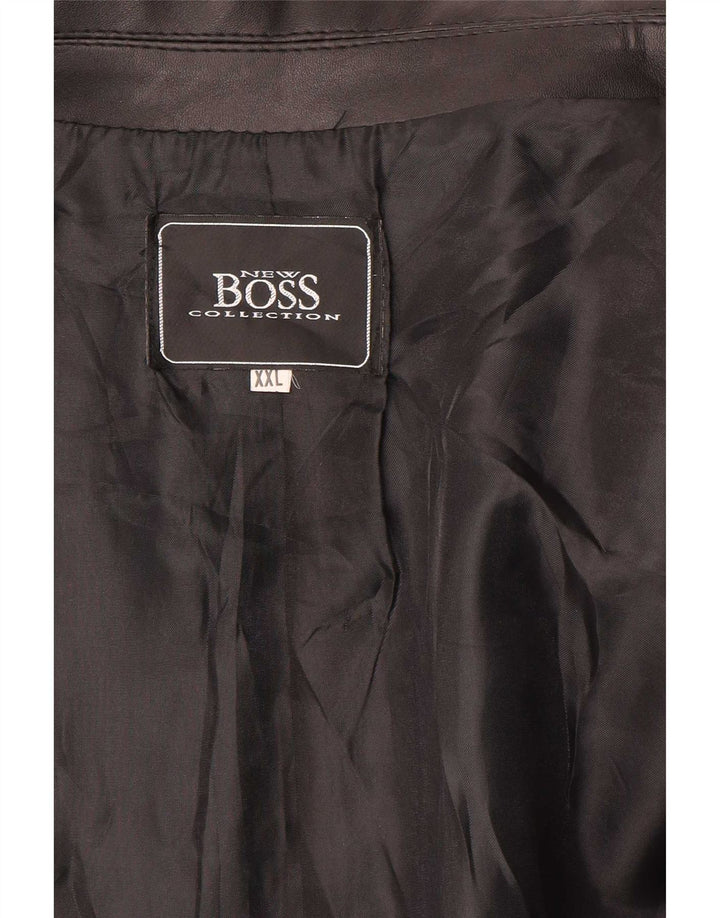 Мужской кожаный пиджак Hugo Boss на 4 пуговицах UK 44 2XL черный