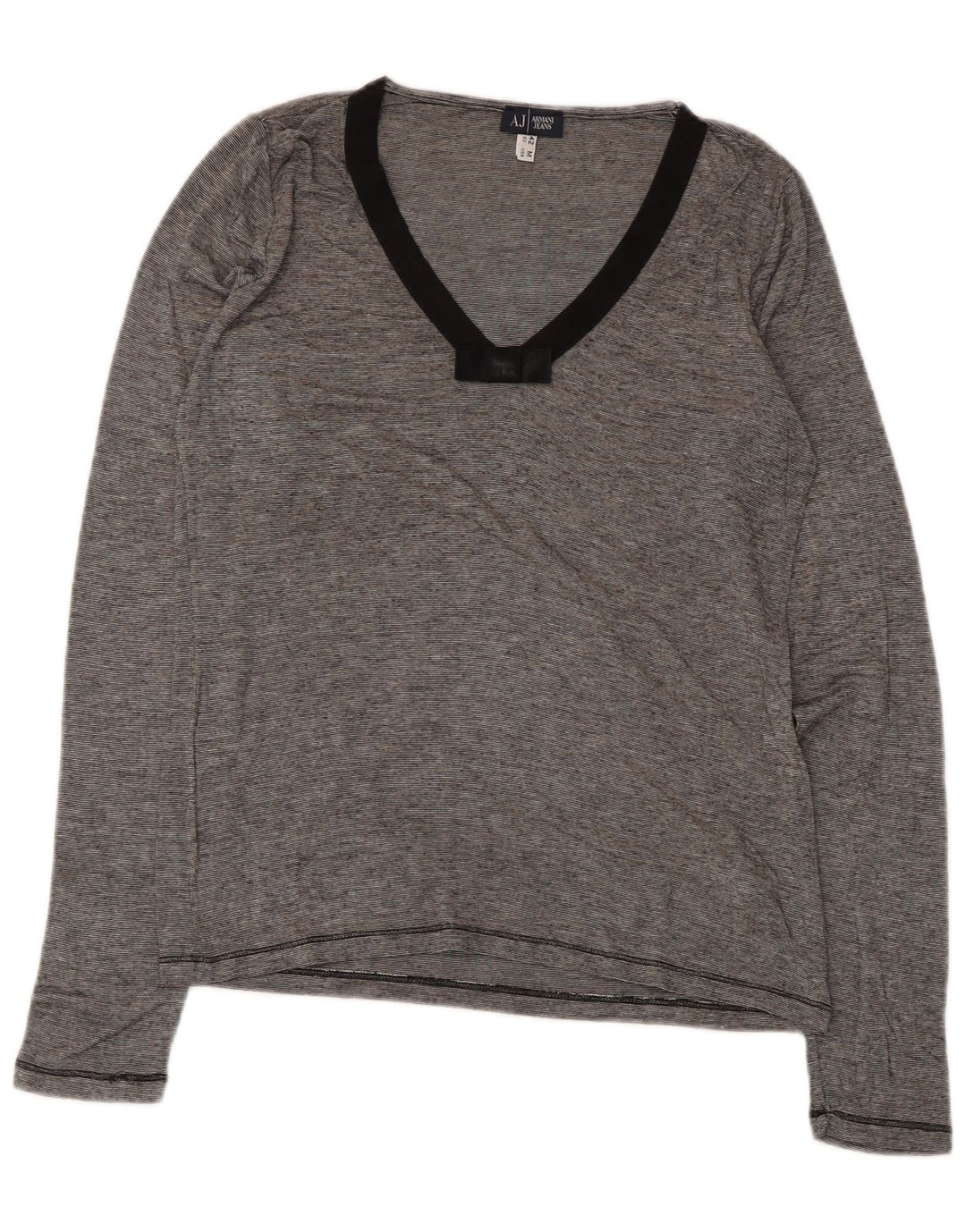 Armani Jeans Женский топ с длинным рукавом UK 12, средний серый в тонкую полоску, вискоза