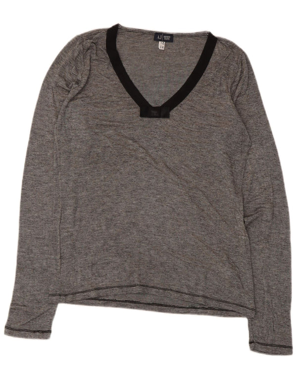 Armani Jeans Женский топ с длинным рукавом UK 12, средний серый в тонкую полоску, вискоза