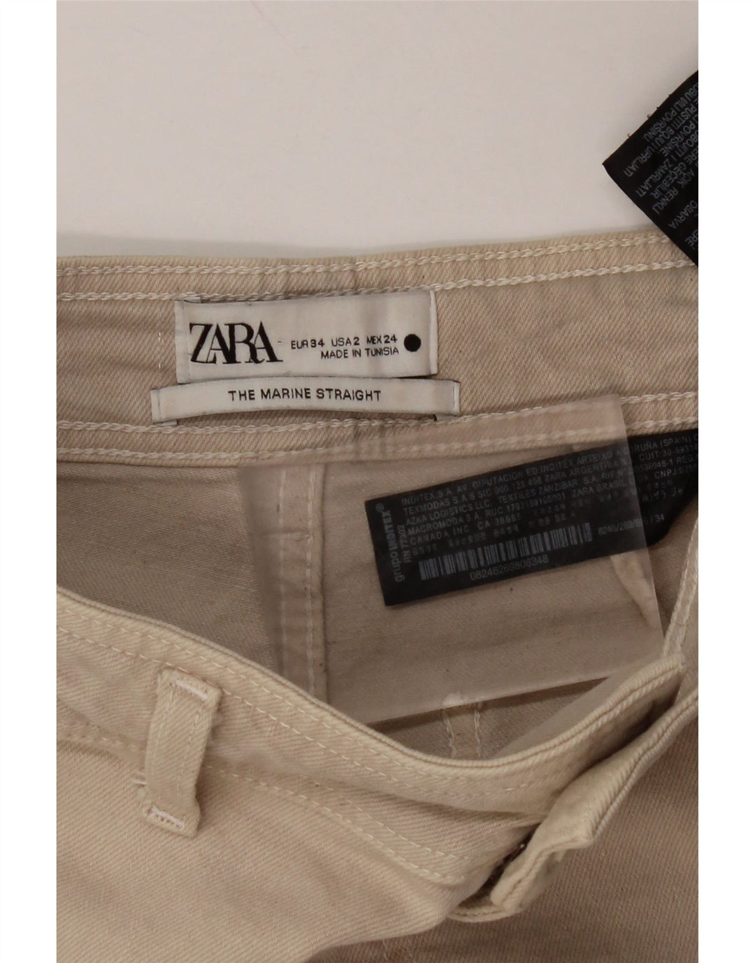Женские широкие джинсы ZARA The Marine с высокой талией EU 34 2XS W24 L29 Бежевые