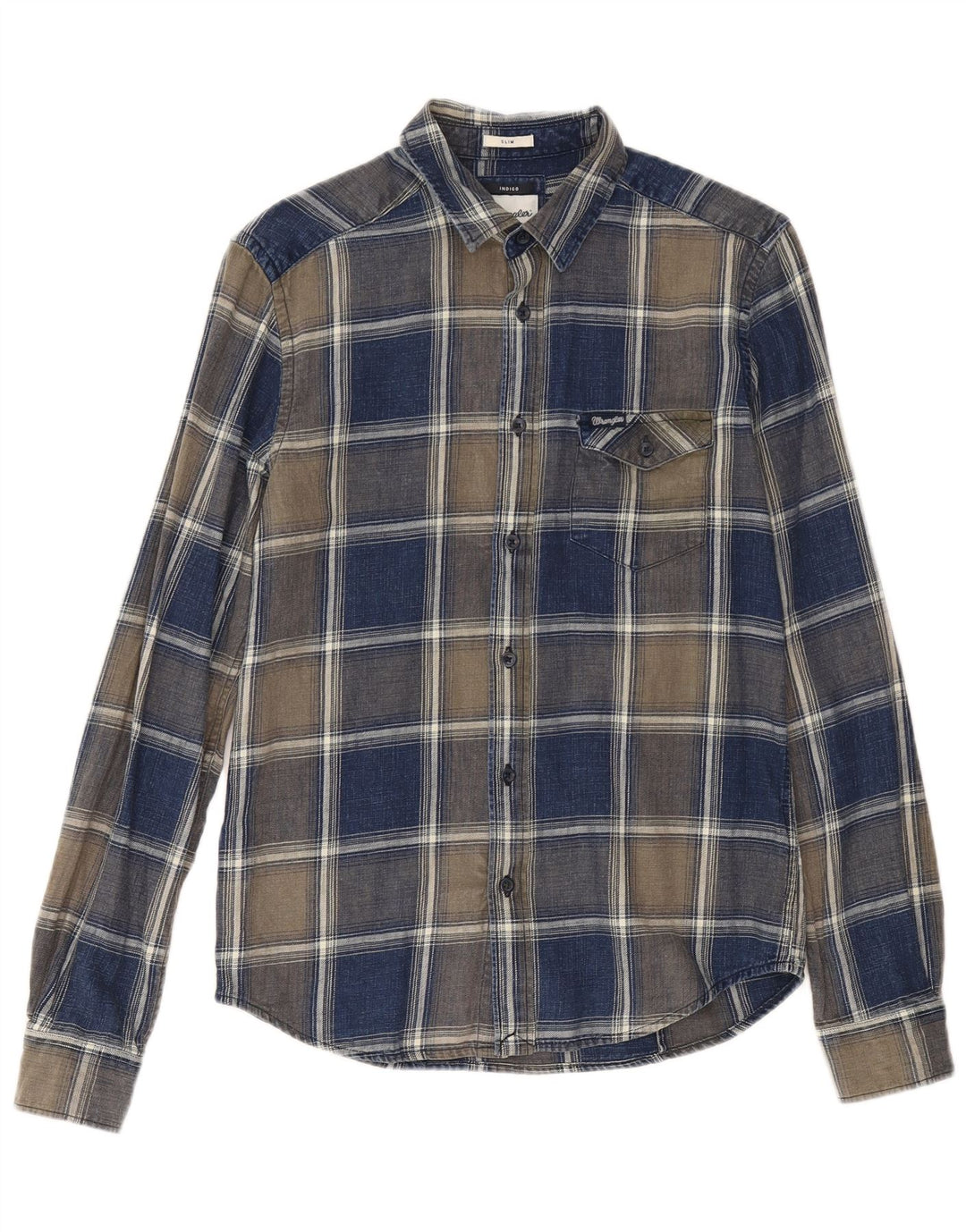 Мужская тонкая фланелевая рубашка в клетку индиго Wrangler, маленькая темно-синяя клетка