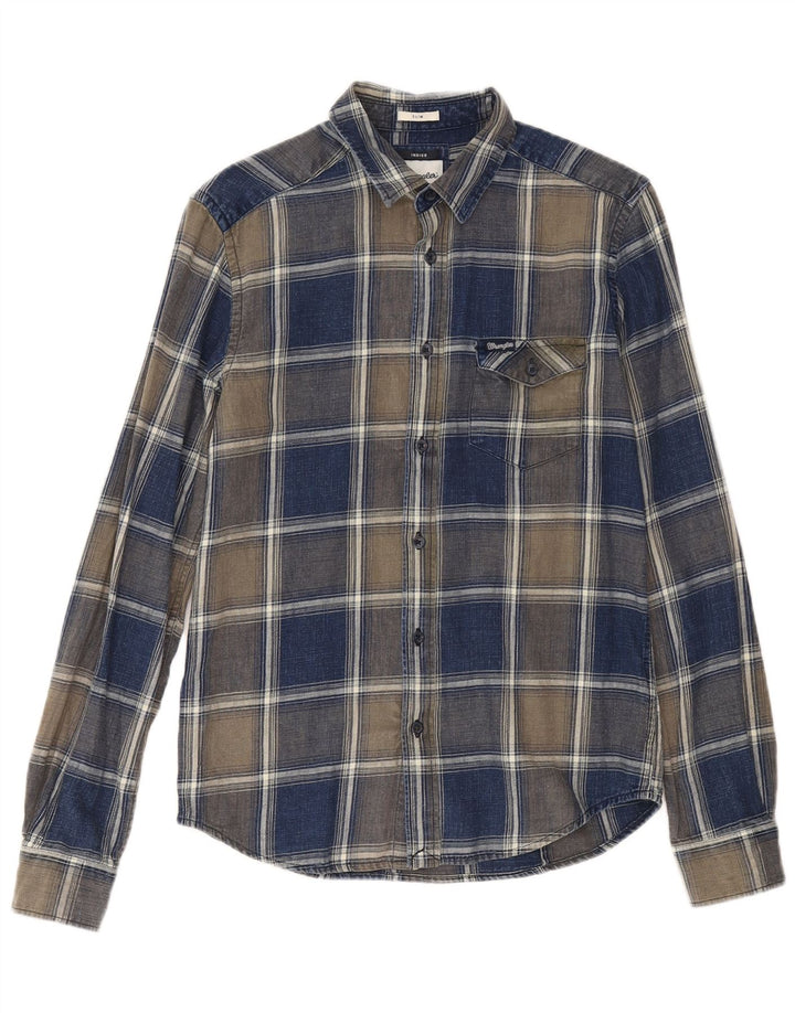 Мужская тонкая фланелевая рубашка в клетку индиго Wrangler, маленькая темно-синяя клетка
