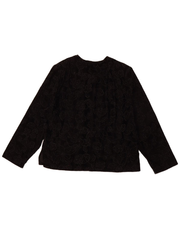 ВИНТАЖНАЯ женская блузка с длинными рукавами, Великобритания 16, большой черный цветочный принт