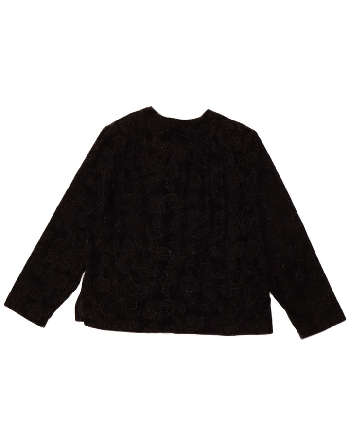 ВИНТАЖНАЯ женская блузка с длинными рукавами, Великобритания 16, большой черный цветочный принт