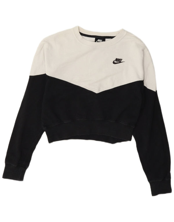 Женский укороченный свитер Nike UK 10, маленький белый хлопковый цвет с цветными блоками