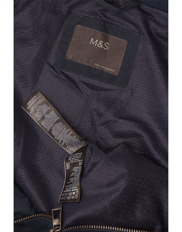 Мужская куртка-бомбер Marks & Spencer UK 40, большая темно-синяя, полиэстер