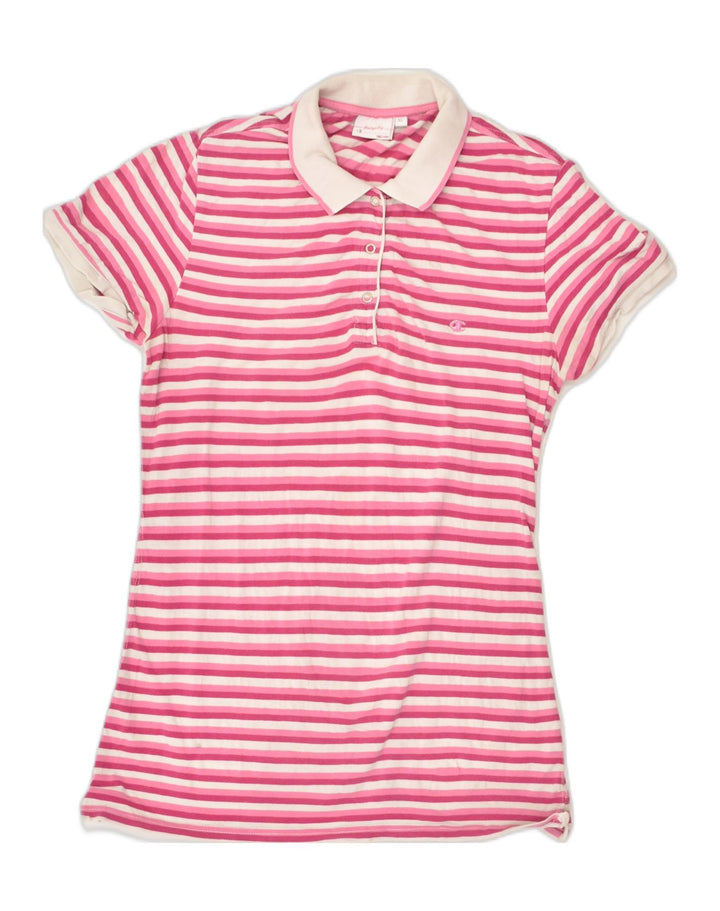 CHAMPION Womens Heritage Fit Polo Shirt UK 18 XL Pink Striped | Vintage Champion | Thrift | Second-Hand Champion | Used Clothing | Messina Hembry 