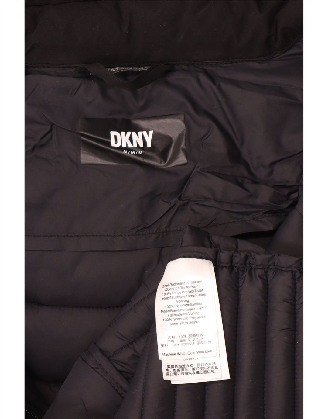 Женское стеганое пальто с капюшоном Dkny UK 12, средний черный полиэстер