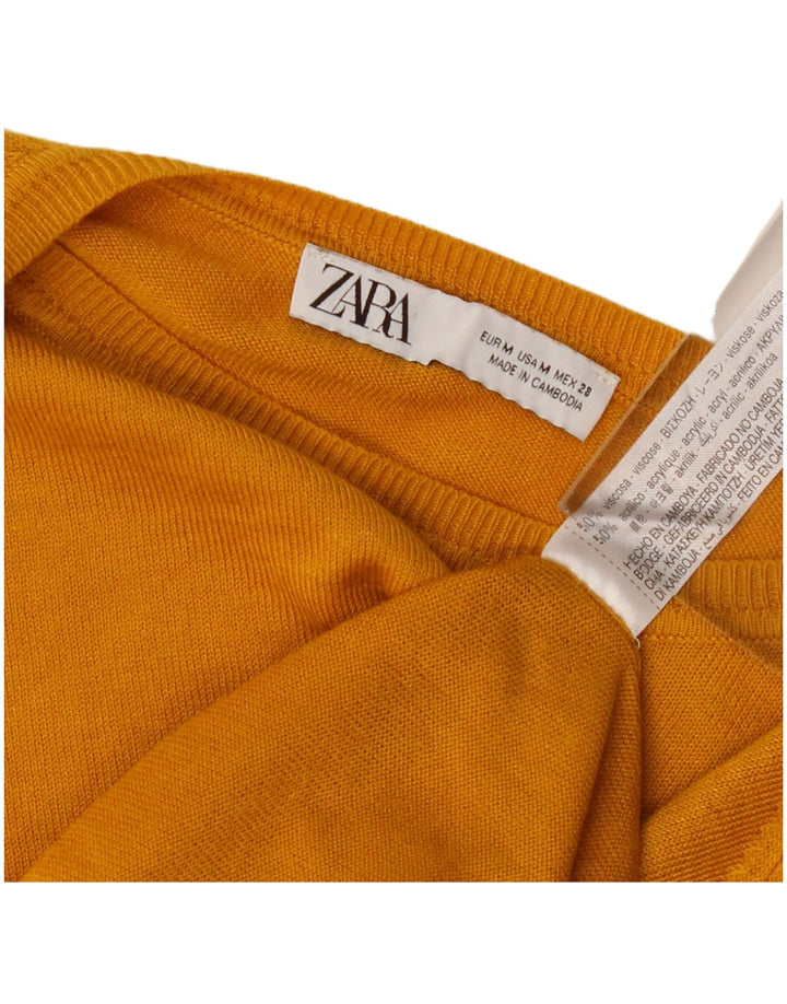 Женский свободный джемпер с вырезом «лодочка» Zara UK 14, вискоза, средний желтый цвет