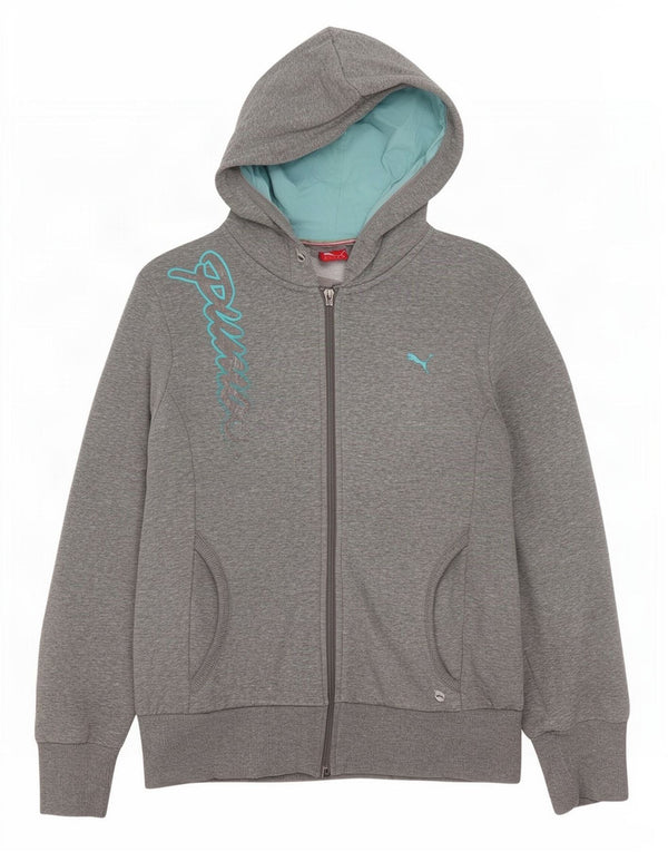 Женский свитер с капюшоном на молнии с графическим рисунком Puma UK 16, большой серый хлопок