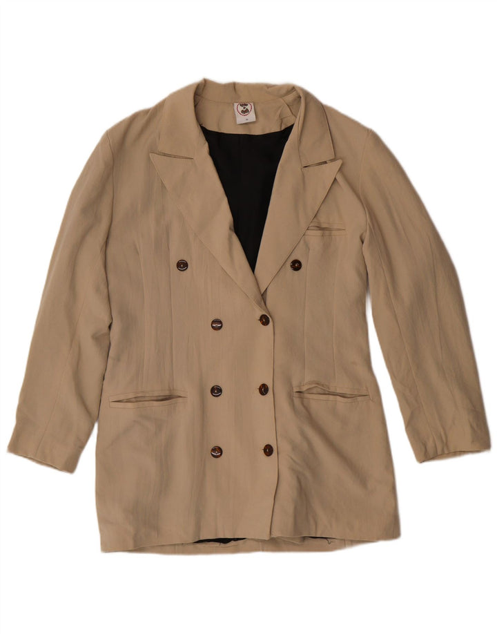 VINTAGE Womens Double Breasted Blazer Jacket EU 36 Small Beige Polyester