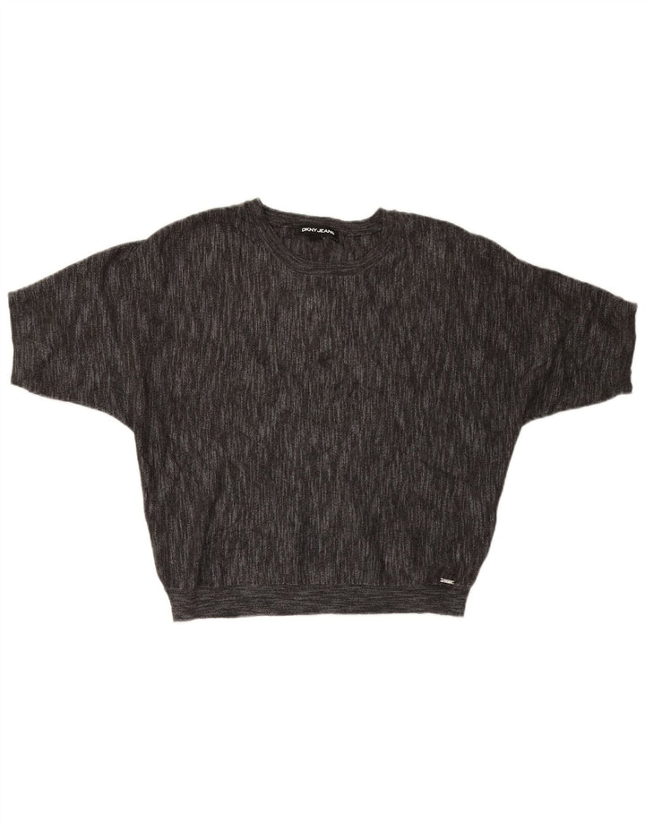 Женский джемпер с короткими рукавами и круглым вырезом Dkny, Великобритания 14, средний серый вискоза