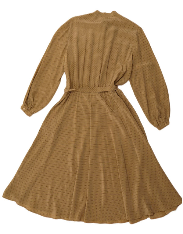 ВИНТАЖНОЕ женское платье макси с завязками спереди и длинными рукавами, EU 44 XL, коричневое в пятнышко