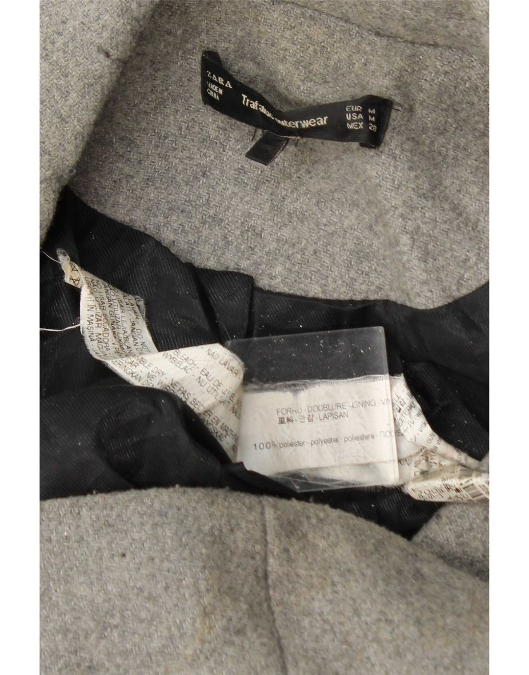 Женское двубортное пальто Zara UK 14, полиэстер среднего серого цвета