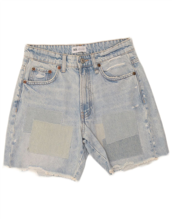 Женские джинсовые шорты Zara EU 36 XS W26 Синие в стиле пэчворк, хлопок