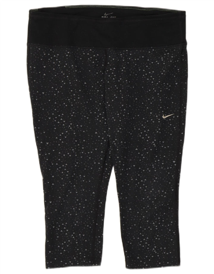Женские леггинсы-капри Nike Dri Fit UK 16, большие черные полиэстер с геометрическим рисунком