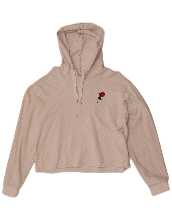 Vans Womens Crop Hoodie Jumper UK 16 Large White Geometric Cotton